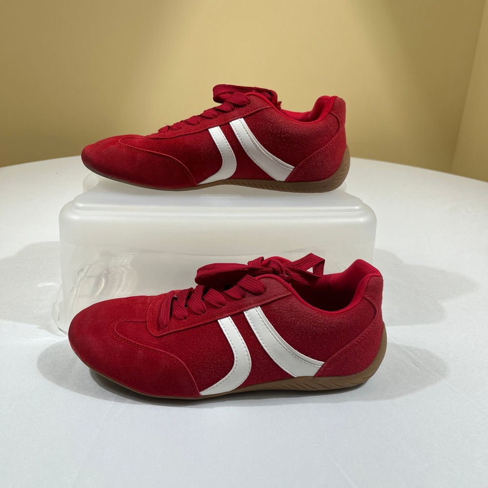 Project Cloud Sneakers Womens 8 Red White Striped Low Profile Memory Foam Suede